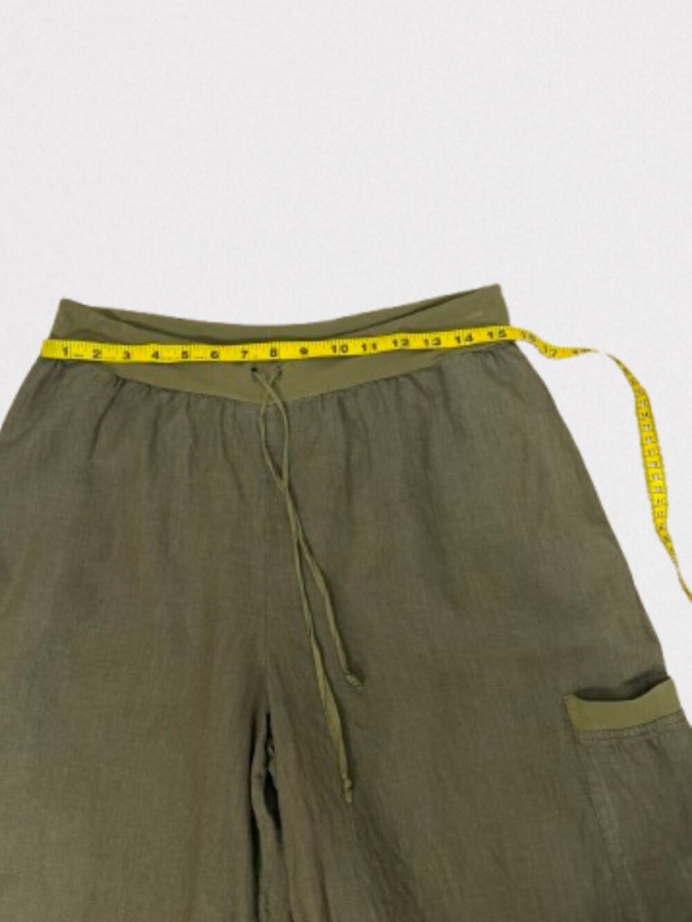 FLAX Women's Linen Cropped Wide Leg Drawstring Pants Size M Olive Green - Picture 6 of 8